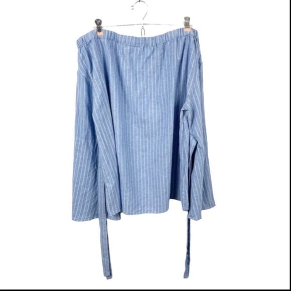 Unique 21 by ASOS Striped Off the Shoulder Bell Sleeve Tie Sleeve Blouse Size 8 - Picture 2 of 6